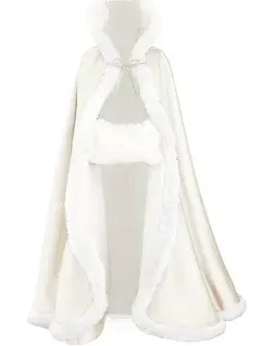 Wedding Cape Hooded Cloak for Bride Winter Reversible with Fur Trim Free... 