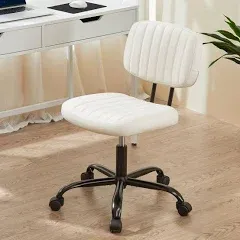 Sweetcrispy Small Office Desk Chair with Wheels Armless Comfy Computer Chair with Lumbar Support, PU Leather Low Back Adjustable Height 360° Rolling