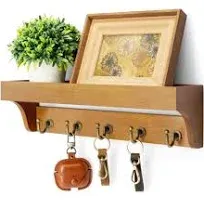 Decorative Key Holder for Wall with Shelf Farmhouse Mail Rack with 5 Sturdy K...