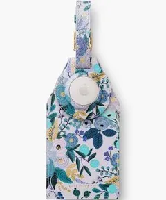 Rifle Paper Co. Luggage Tag, Holder for Apple AirTag - Travel Essentials Vegan Leather Luggage Name Tag w/ Metal Buckle, Unique Floral Print Luggage Tag w/ Airtag Case for Vacation - Garden Party Blue