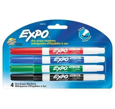 EXPO Low Odor Dry Erase Marker Fine Point Assorted 4/Set 86074