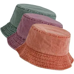 kozinu Washed Cotton Bucket Hats Packable Summer Outdoor Cap Travel Beach Sun Hat Plain Colors for Men Women