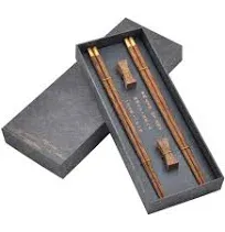 Wooden Chopsticks Reusable with Case, Chinese Chop Sticks Set with Holder 2 Pair