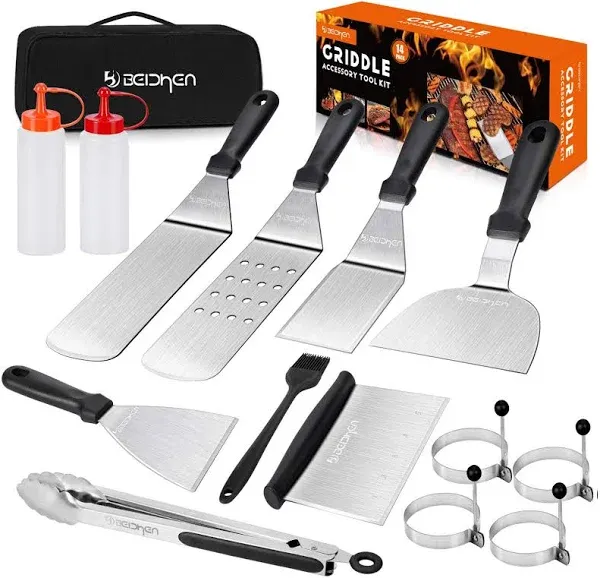 Beichen Griddle Accessories Kit 14 Pcs Stainless Steel Griddle Grill Tools Set Blackstone and Camp Chef Professional Grill Spatula Set for Men Women