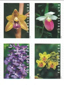  FOREVER Stamps. WILD ORCHIDS. Booklet of 20.  Below face value.