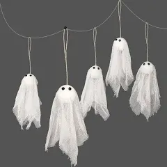 12 Packs Small Hanging Ghost with White Creep Cloth and Black Eyes for Halloween