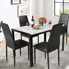 DKLGG Dining Table Set for 4, Kitchen Table Chairs Set of 4, 5 Piece Dining Room Table Set, Faux Marble Dinner Table Set with 4 Upholstered PU Leather