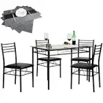 VECELO Kitchen Dining Room Table and Chairs 4, 5-Piece Dinette Sets, Space Saving (Black)