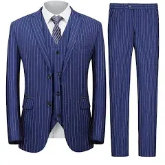 MAGE MALE Men’s Pinstripe 3 Piece Suit Slim Fit Elegant Single Breasted Business Wedding Party Blazer Vest& Pants Set