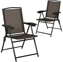 Costway 4PCS Folding Sling Chairs Steel Armrest Patio Camping W/Adjustable Back