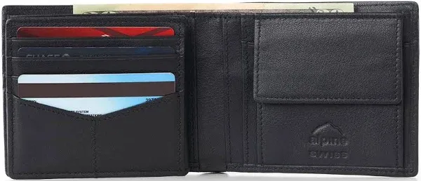 Alpine Swiss RFID Safe Mens Leather Wallet Deluxe Capacity Coin Pocket Bifold