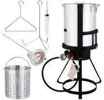 ROVSUN 10Qt Fish Fryer Pot with 55,000 BTU Propane Burner, 6.7Qt Strainer Basket, Thermometer & Lid, Aluminum Pot for Fish Chicken Wings, Seafood Frying & Outdoor Backyard Cooking