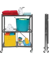 Origami General Purpose Collapsible Foldable 3-Shelf Small Storage Rack with Wheels