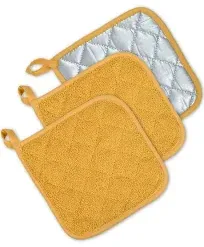 DII Basic Terry Collection Quilted 100% Cotton, Potholder, Blueberry, 3 Piece