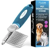 Poodle Pet Dematting Fur Rake Comb Brush Tool - Dog and Cat Comb with Long 2.5 Inches Steel Safety Blades for Detangling Matted or Knotted Undercoat Hair (Black, Dematting Comb)