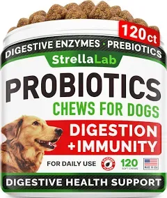 Dog Probiotics Treat for Picky Eaters Digestive Enzymes Prebiotics 180 Soft Chew