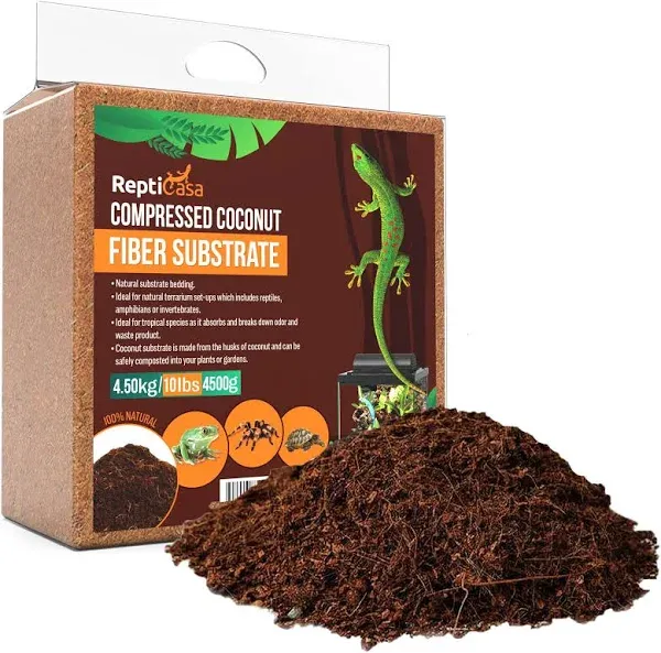 Repticasa Compressed Coconut Fiber Substrate, 10 lb. Block, Natural Husk Terrarium Bedding, Reptiles, Frogs, Snakes, or Tortoise, Odor and Waste