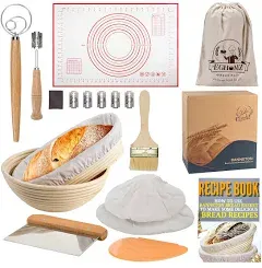 17 Pieces Banneton Bread Proofing Basket Set - 9 Inch round and 10 Inch Oval Sou