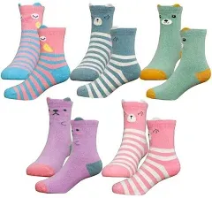 Hzcojulo Kids Toddler Big Little Girls Fashion Cotton Crew Cute Socks 5 Pairs Gift Set,Multicolor Bov,Shoe size 13 3.5