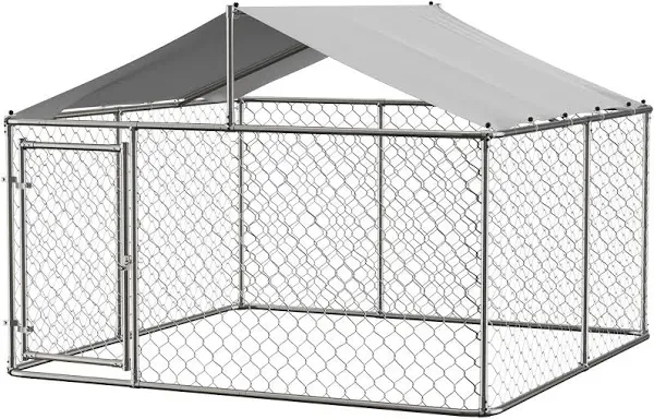 Outside Dog Kennel Pen with Roof, Outdoor Dogs Enclosure Large Galvanized Ste...