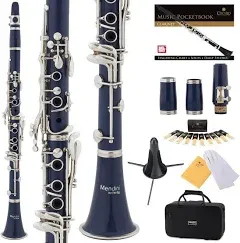 Mendini by Cecilio Nickel B Flat Beginner Clarinet with 2 Barrels - Ebonite