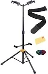 Hercules GS422B Plus Auto Grip Double Guitar Stand, Foldable Backrest w/ Tuner