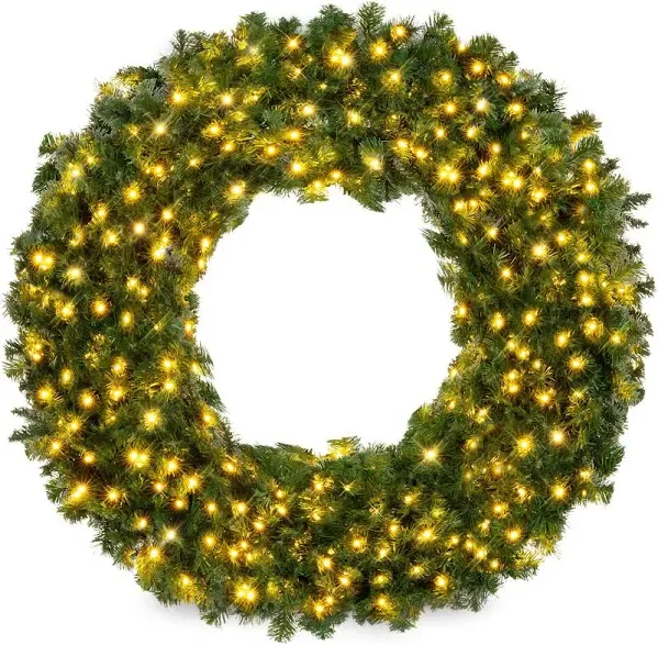 Best Choice Products Artificial Pre-Lit Fir Christmas Wreath Decoration w Lights