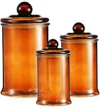 KMwares 3PCs Set Small Glass Premium Quality Apothecary Jars with lids Bathroom Accessories Vanity Organizer Canisters for Cotton Balls/Swabs, Makeup Sponges, Bath Salts, Q-Tips(Brown jar)