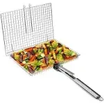 Grill Basket Extra Large, SUS304 Stainless Steel, Portable Folding BBQ Camping Grilling Rack for Fish, Vegetables, Shrimp, Barbeque Griller Cooking Accessories, Grilling Gifts for Men, Dad