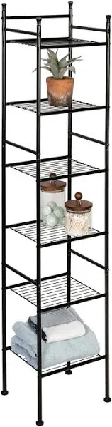 6-Shelf Steel Bathroom Storage Shelves, Black, Holds up to 10 lb per Shelf