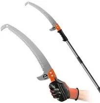 Walensee Pole Saws for Tree Trimming,7.2-27FT Extendable Tree Pruner,Manual Branch Timmer with Blade and Scissors High Branches Pruning Fiberglass Pole Pruner and Cutter Garden Tool with Storage Bag