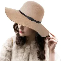 ASSQI Women's Foldable Wide Brim Retro Fedora