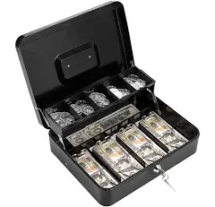 Xy-firestar Cash Box with Lock Key and Money Tray