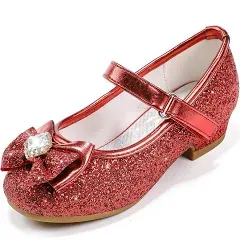 Furdeour Girls Dress Shoes Mary Jane Wedding Flower Bridesmaids Heels Glitter Princess Shoes for Kids Toddler