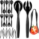 Disposable Plastic Serving Utensils - Set of 18 Black Plastic Utensils, 6 Each 6