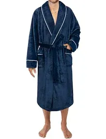 PAVILIA Mens Soft Robe, Plush Warm Bathrobe for Men, Long Spa Robe with Shawl Collar, Pockets, Trim Piping (Grey)