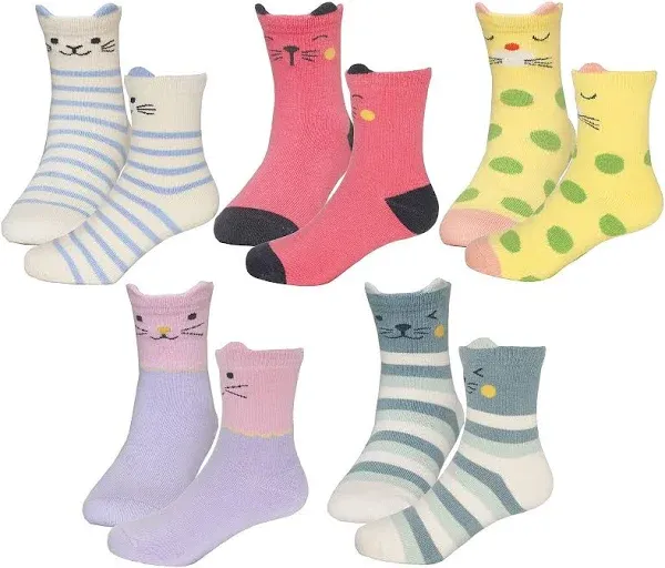 Hzcojulo Kids Toddler Big Little Girls Fashion Cotton Crew Cute Socks -5 Pairs