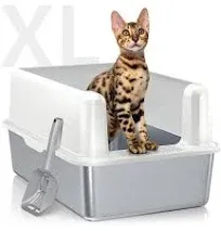 WoofiGo Stainless Steel Cat Litter Box with Lid, XL Extra Large Litter Box for Big Cats, Metal Litter Box with High Sides, Never Absorbs Odors, Easy