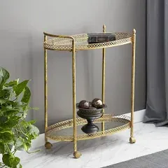 Grayson Lane 30.13-in x 34.63-in Gold Oval Bar Cart