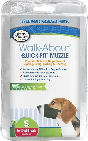 Four Paws Walk-About Quick Fit Dog Muzzle, Black, Size L  Quick Release Secure