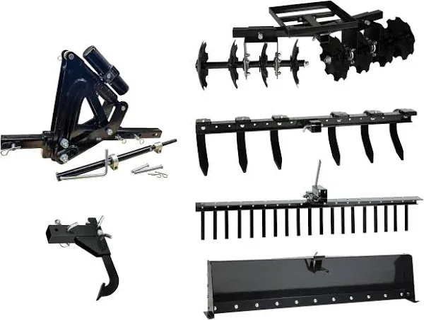 MOTOALLIANCE® Impact Implements 6-Piece Hydraulic Kit for ATV, UTV, and Garden Tractors - Includes Patented Hydraulic Lift, Landscape Rake, Cultivator, Box Blade, Disc Plow, & Middle Buster