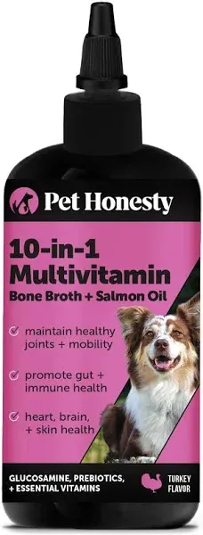 🐾🐶 Pet Honesty 10 In 1 Multivitamin Bone Broth + Salmon Oil 12fl oz FREE SHIP 