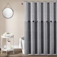 Gray Linen Woven Cotton Shower Curtain, Farmhouse Button Stripe, Yarn Dyed (72&#034; 