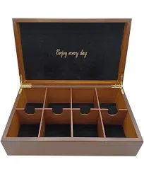 BJOYFUL&LOVED BJL Tea Bag Organizer, Wooden Tea Box with 8 Compartments, Large Capacity Tea Holder for Storage, Decorative Vintage Handmade Tea Container, Black Color, with Window Lid