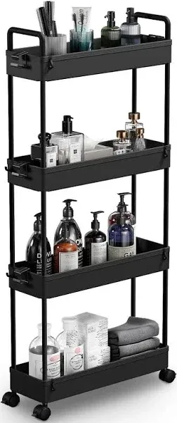 SOLEJAZZ Slim Storage Cart 4 Tier Bathroom Organizer Mobile Shelving Unit