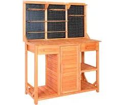 Agitree Outdoor Potting Bench with Double Doors,Drawer Garden Potting Table with Adjustable Shelf/Hooks