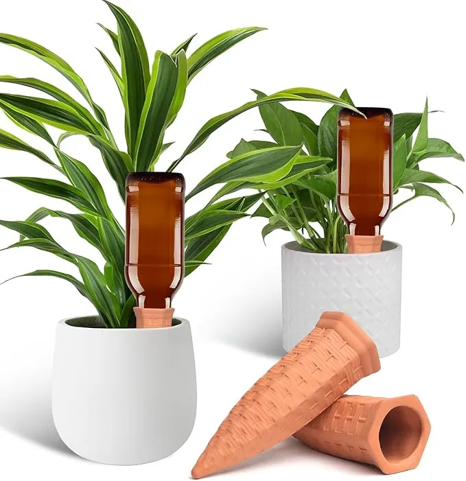 Plant Self Watering Stakes 12 Pack Terracotta Watering Spikes for Indoor and Outdoor Plants,Wine Bottle Plant Watering Devices, Automatic Plant Waterers for Vacation