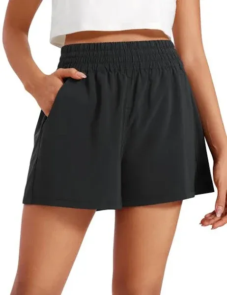 CRZ YOGA Womens Shorts Casual High Waisted Linerless Lounge Large, Black 