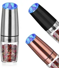 Gravity Electric Salt or Pepper Grinder -Automatic Battery Operated with Adjustable Coarseness-Powered with Blue LED light- salt and pepper mills-One Hand Operated (Rose Gold)