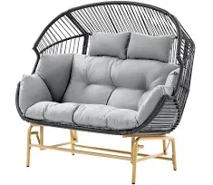 2-Seat Yellow Wicker Egg Chair Patio Glider Backyard Living Room Indoor/Outdoor Chaise Lounge